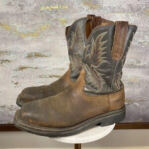 Ariat Work Boots Mens Size 11D Brown Leather Western Square Steel Toe 10010142